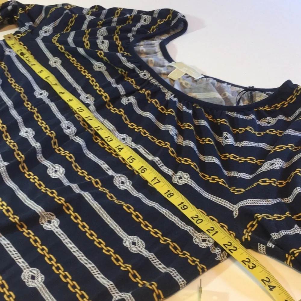 Michael Kors Navy Nautical Peasant Top Size Large